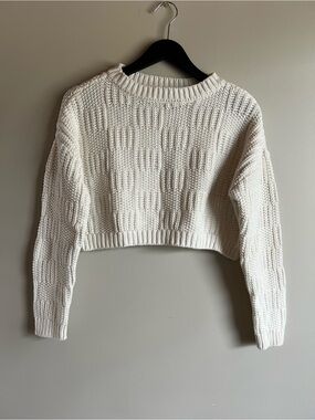 Willow & Wind Cream Chunky Knit Cropped Sweater Waffle Knit Size Medium